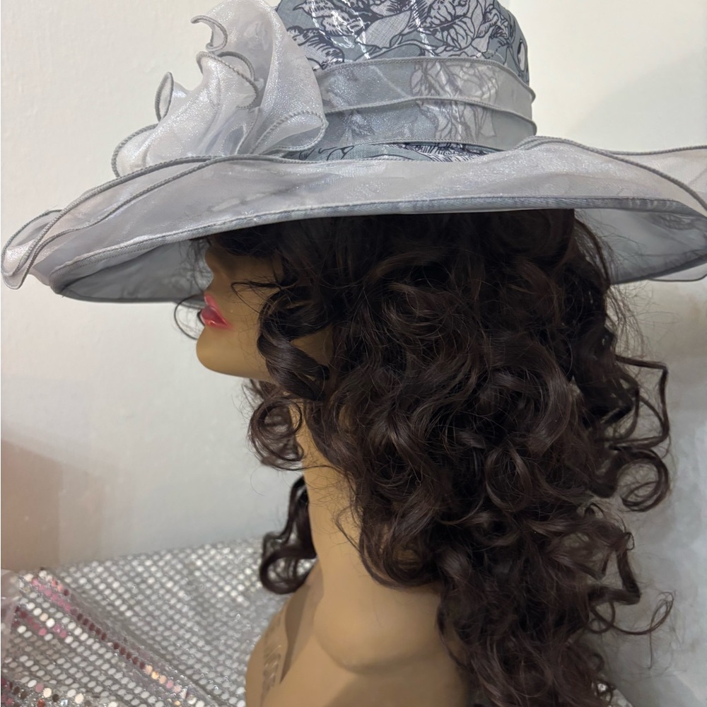 Elegant Silver Women's Hat wedding formal derby - Picture 4 of 4